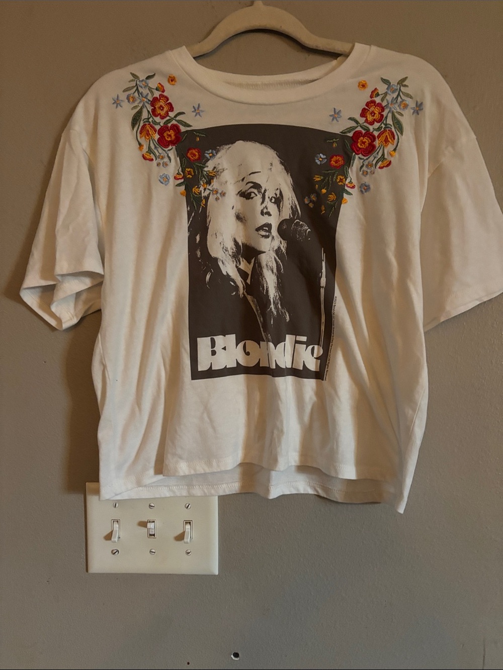 Blondie Graphic Tee with Floral Embroidery - White